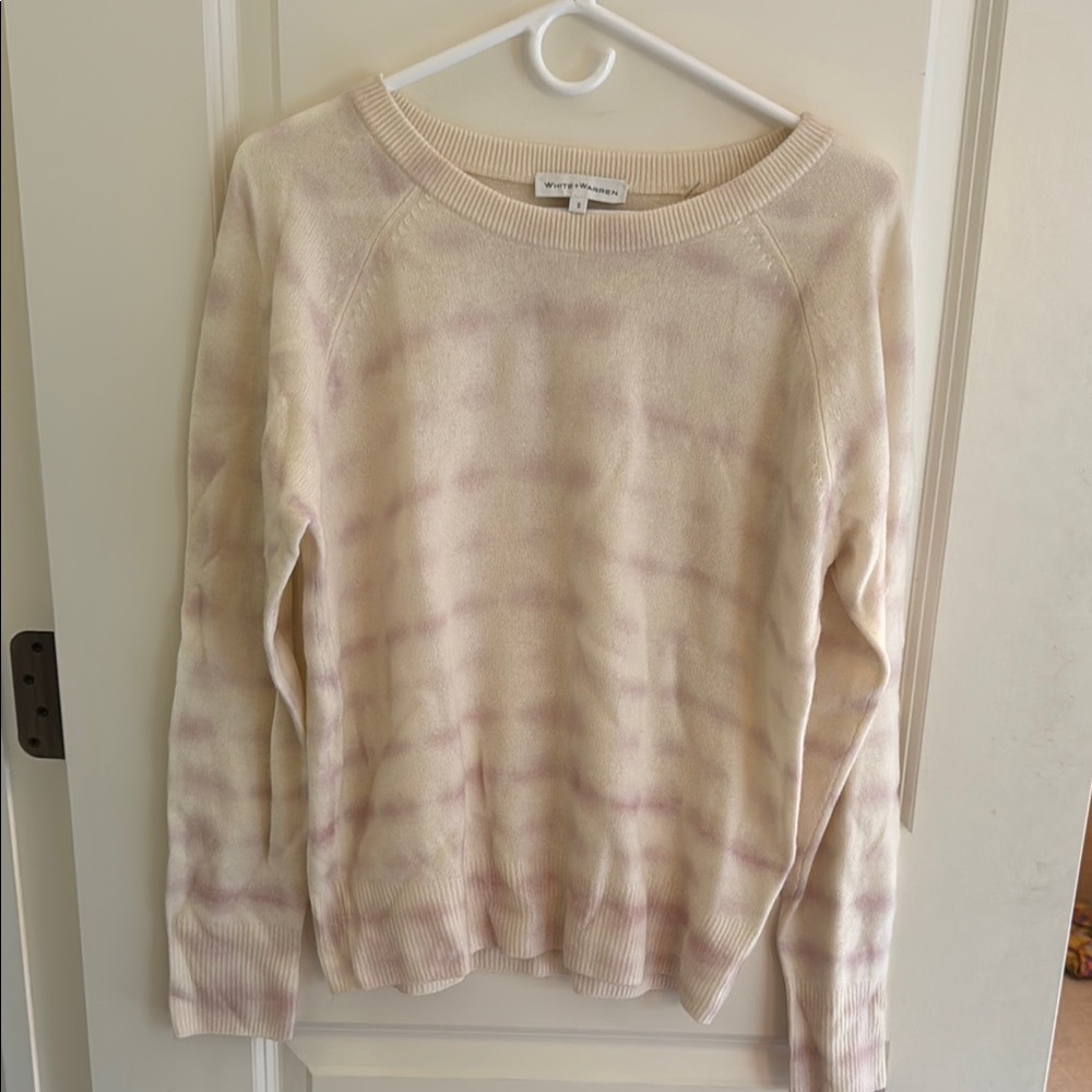 White + Warren Cream and Pink Crew Neck Sweater